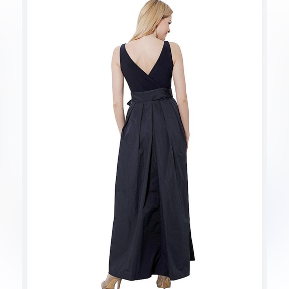 SOLD LAUREN RALPH LAUREN AGNI 4P DARK BLUE NAVY MAXI DRESS JERSEY TAFETTA BOW - Picture 3 of 9